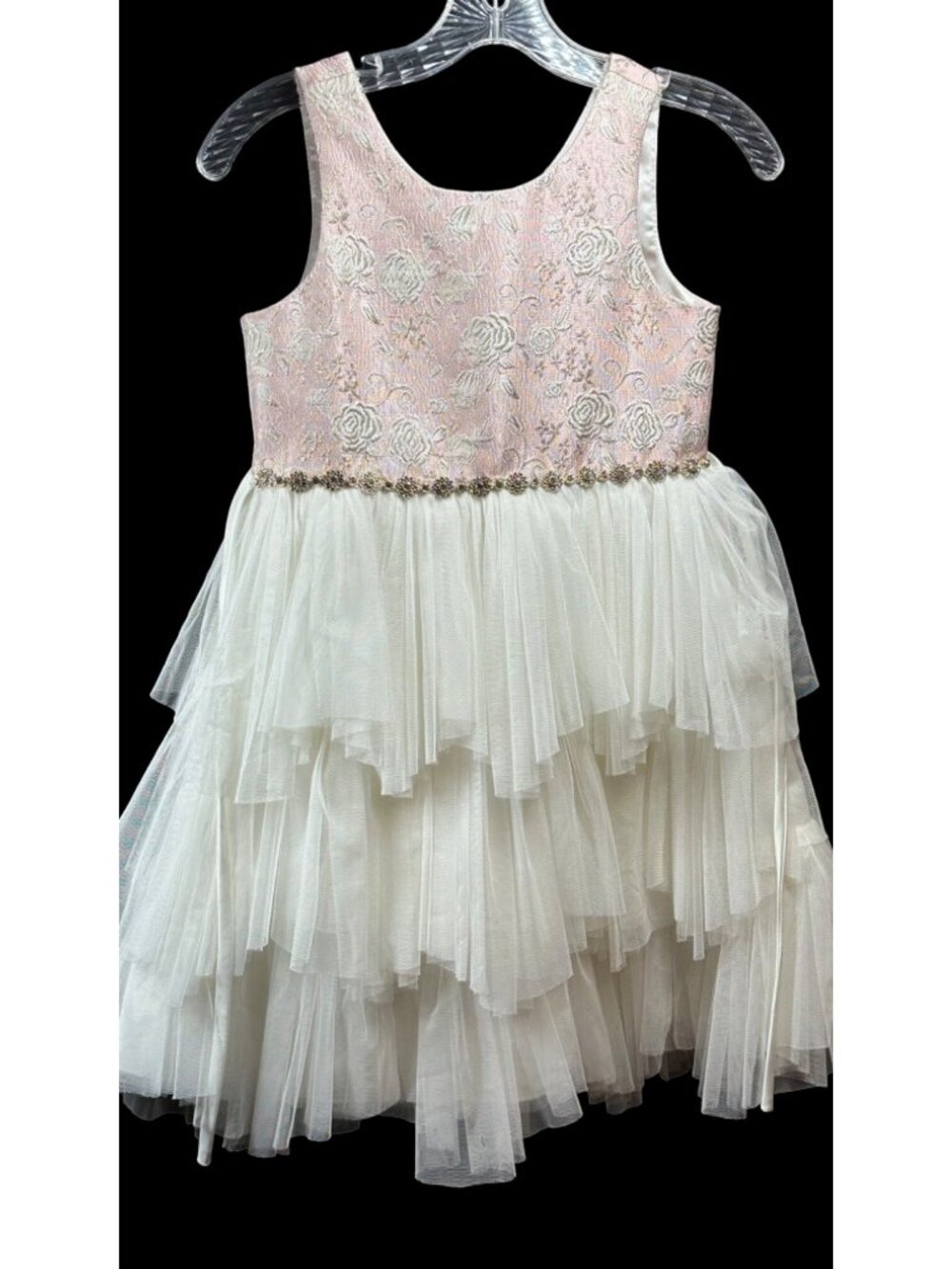 American Princess Girls Size 10 Floral Dress Rhinestone Layered Skirt